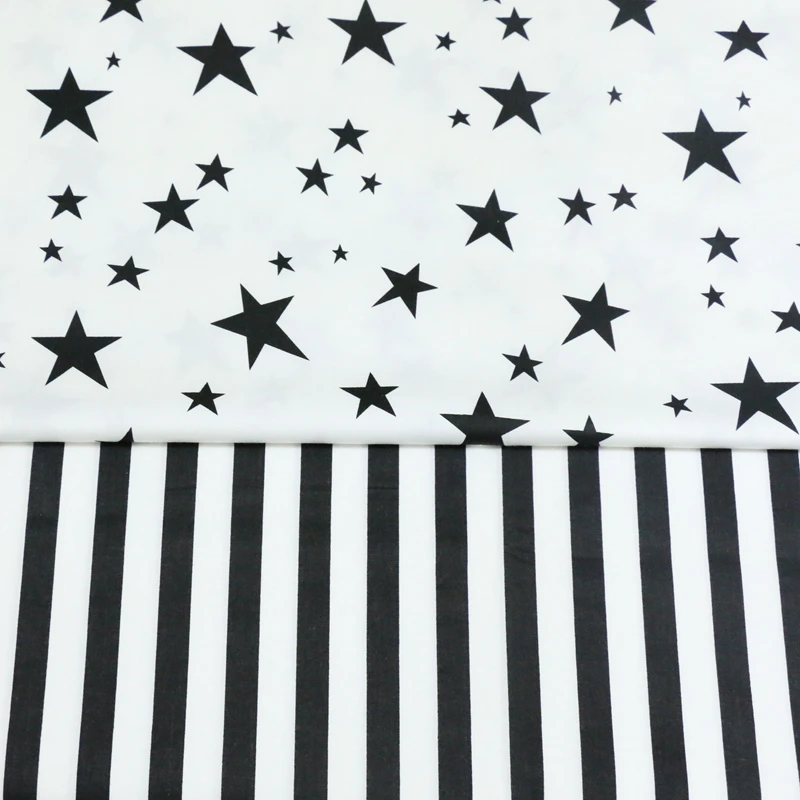 

100% cotton twill cloth nordic wind white black stars stripe 1.5CM fabrics for DIY bedding cushions quilting handwork decor tela