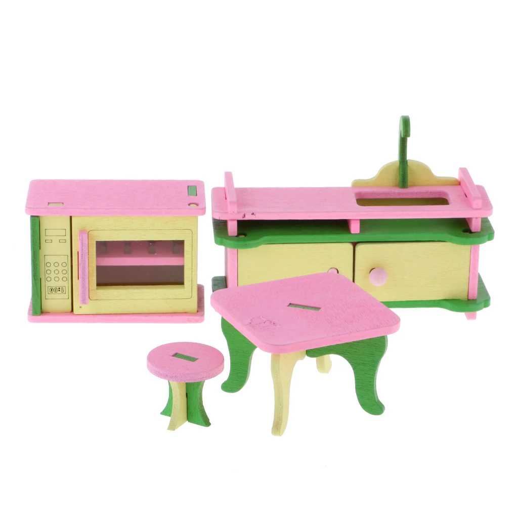 Doll House Baby Room Set Wooden Miniature Dollhouse Furniture Bathroom/Bedroom/Kitchen Room Accessories Set Kids Toys Gifts