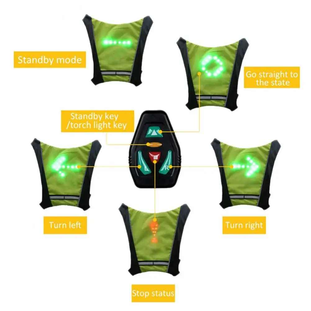 الدراجات الدراجة سترة LED اللاسلكي سلامة بدوره مصباح إشارة سترات ل دراجة ركوب ليلة تحذير نبراسا chaleco ciclismo