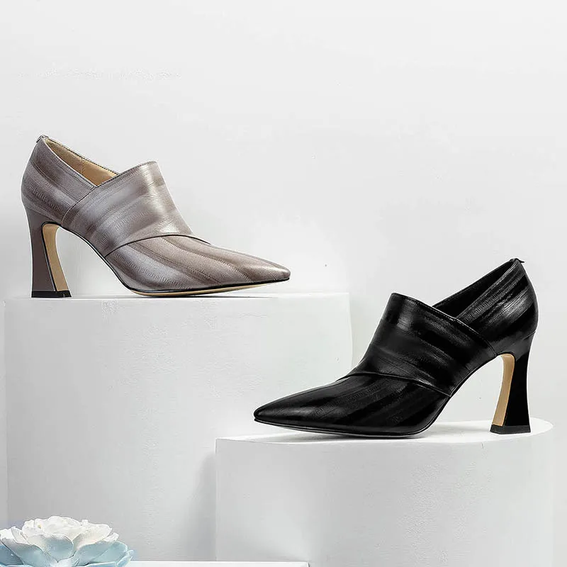 ISNOM Emboss Cow Leather Pumps Women Pointed Toe Footwear Fashion Zip Shoes Female High Heels Shoes Woman Spring 2019 New ISNOM Emboss Cow Leather Pumps Women Pointed Toe Footwear Fashion Zip Shoes Female High Heels Shoes Woman Spring 2019 New