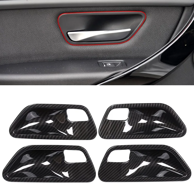 ABS Carbon Fiber Chrome Interior Door Handle Bowl Cover Trim Sticker For BMW 3 4 Series F30 F32 F35 316i 318i 320li etc 2013-18