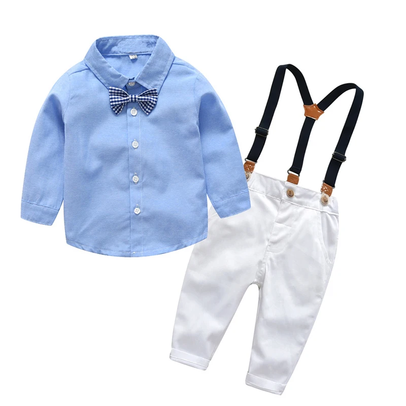 

Children Clothing 2019 Autumn Boys Clothes Blue Shirt+White Pant 4PCS Outfit Kids Clothes Boys Suit For Toddler Clothing Sets