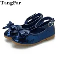 Neue kinder Schuhe Großen Bogen Mädchen Prinzessin Tanz Schuhe Rot Pailletten Hochzeit Schuhe PU Leder Weiche Sohle Schuhe Rabatt|Lederschuhe| -