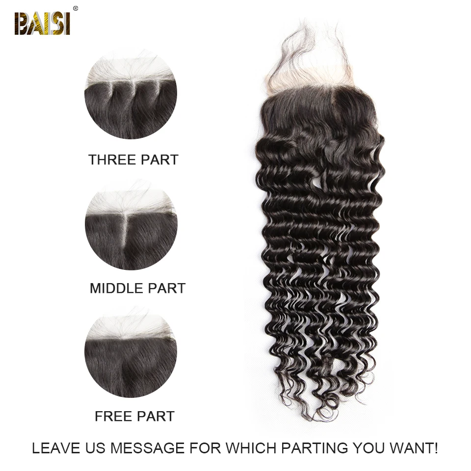 BAISI бразильские волосы Кружева Закрытие девственные волосы глубокая волна свободная часть средняя часть Закрытие с волосами младенца
