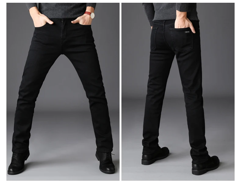 Icpans классические обтягивающие джинсы из чистого черного денима, мужские Стрейчевые джинсы, обтягивающие эластичные повседневные джинсы для мужчин, брюки, плюс размер 40 42