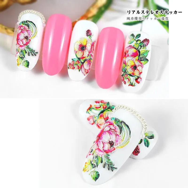

5D Acrylic Engraved Nail Art Sticker Colorful White Flower Template Decals Tool DIY Nail Decoration Tools