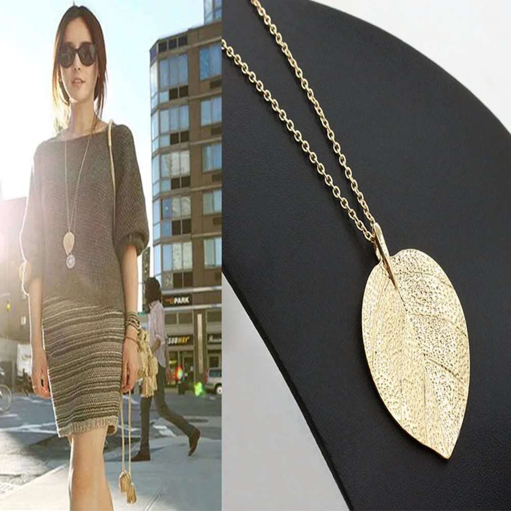 

KISSWIFE 2018 New For Women Cheap Fashion Jewelry Maxi Necklace Gold Color Chain Leaf Design Pendant Necklaces & Pendants
