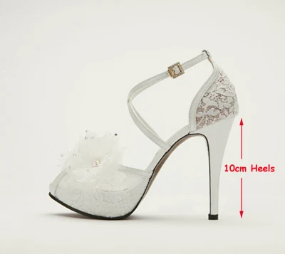 Белые кружевные Элегантные сандалии с ремешками на лодыжках женские туфли-лодочки с аппликацией ручной работы вечерняя платформа и каблуки туфли для выпускного вечера свадебные туфли - Цвет: Белый