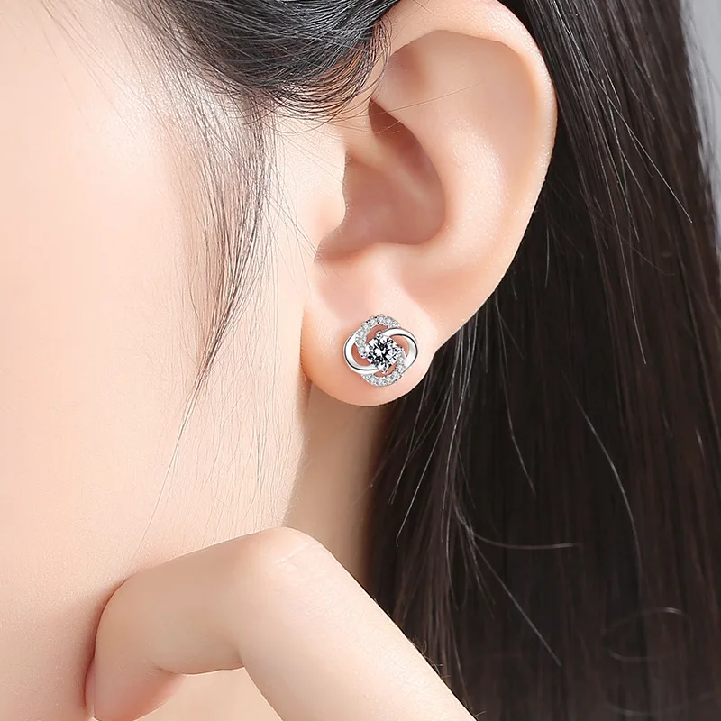 Korean Version S925 Silver Ear Studs Female Diamonds Zircon Rotating Earrings Temperament Simple Personality Ear Accessories Fine Jewelry