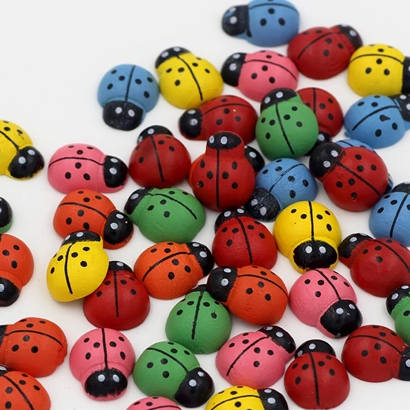 300pcs 15mm Mixed Colors Wooden Ladybugs Decoration Scrapbooking
