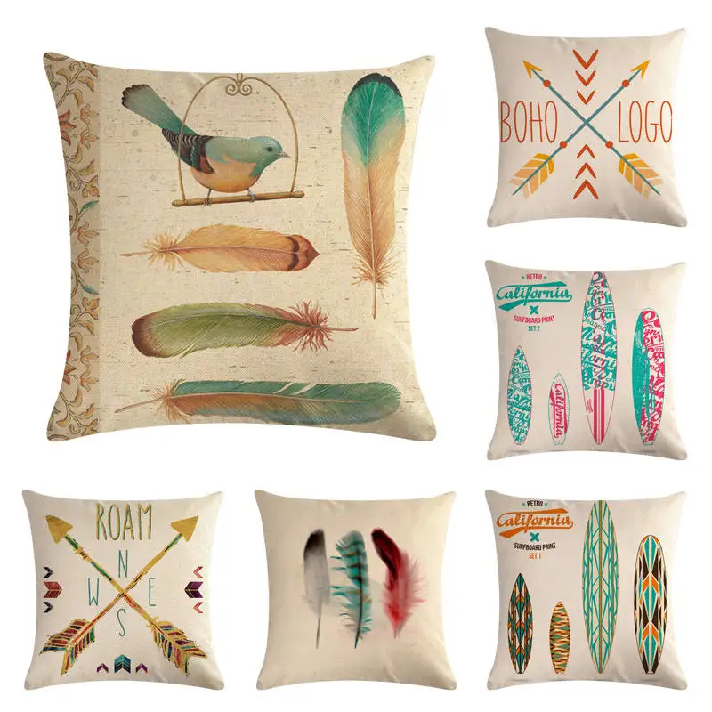 

45cm*45cm Feathered arrows and surfboards design linen/cotton throw pillow covers couch cushion cover home decorative pillows