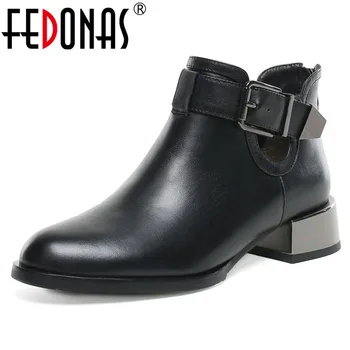 

FEDONAS Women Buckles Genuine Leather Ankle Boots Autumn Winter Short Boots Punk Night Club Party Shoes Woman Motorcycle Boots