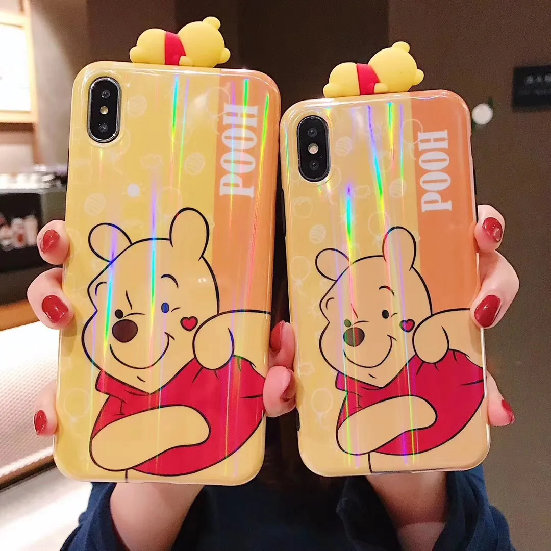 

Cartoon cute sleeping aurora laser Bear Pooh phone cover for iphone 11 Pro 6 6s 7 8 plus X XS Max Xr anime IMD Case Fundas