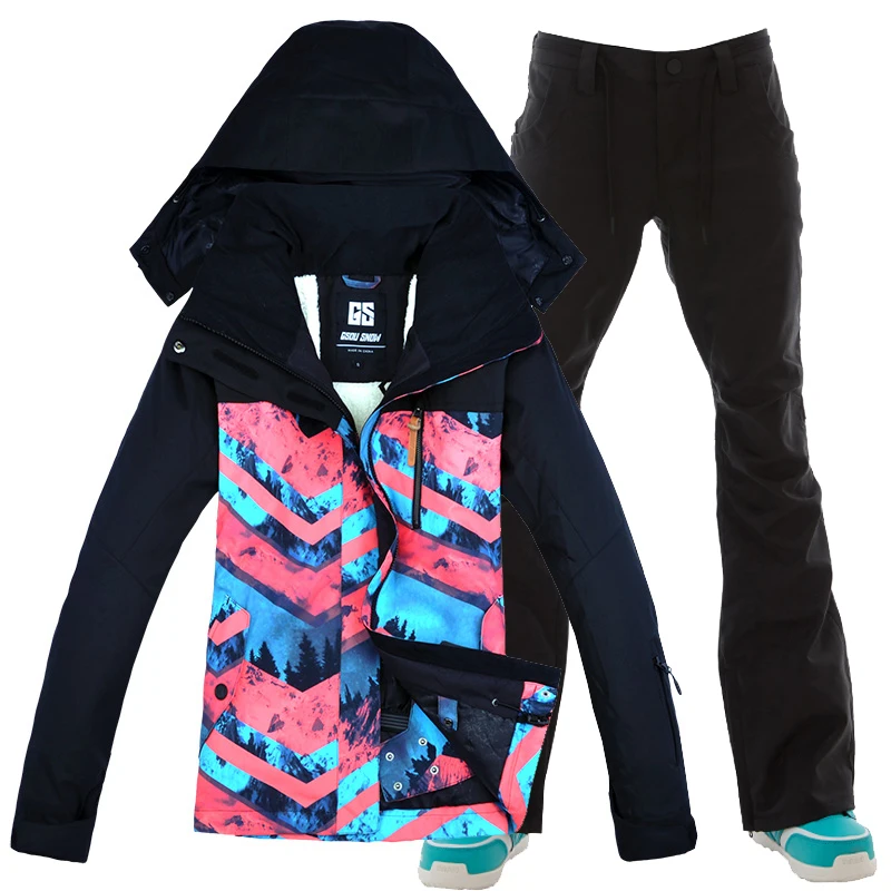 Gsou Snow traje de esquí traje de mujer de algodón cálido a prueba de viento impermeable esquí las mujeres trajes de esquí al aire libre chaqueta de esquí + Snowboard Pantalones Gsou Snow traje de esquí traje de mujer de algodón cálido a prueba de viento impermeable esquí las mujeres trajes de esquí al aire libre chaqueta de esquí + Snowboard Pantalones