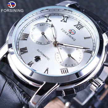 

Forsining Men's Mechanical Watches Complete Calendar Display Black Genuine Leather Strap Top Brand Luxury Watch Male Clock