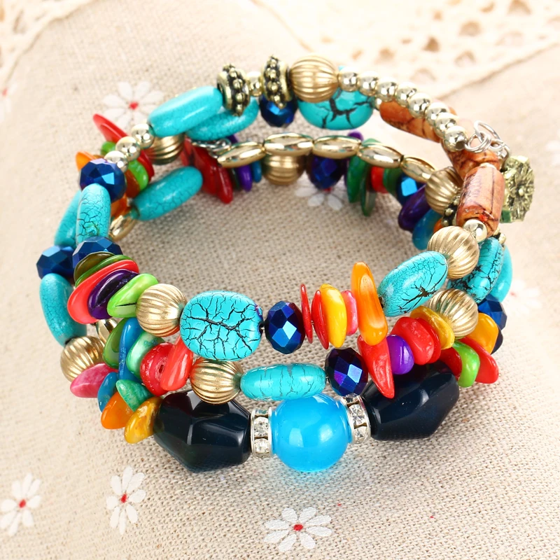 

Bohemian Style Charm Bracelet Multi-layer Rhinestone Crystal Wood Wrap Bracelets Shell Summer Beads Bracelets& Bangles Jewelry