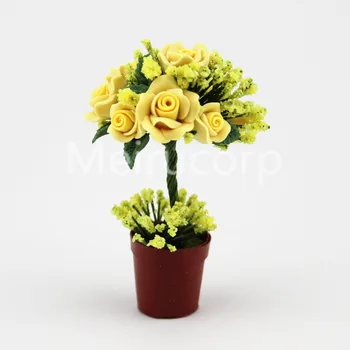 

Dollhouse 1:12 Scale handmade Modeling tree Yellow rose flower