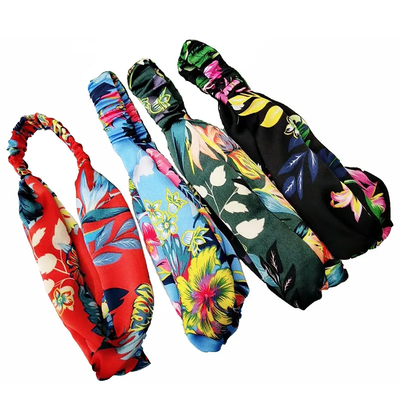 

New Arrive Satin Tropical Floral Printing Wide Headband Turban Brand Headband for Women Hair Accessories Hair Headband Elastic