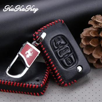 

Leather Remote Key Case Keychain Ring Cover Holder For Peugeot RC2 206 207 306 307 308 407 408 For Citroen C2 C3 C4 C5 Quatre