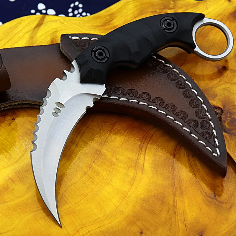 Huowen керамбитовый нож выживания тактические ножи с фиксированным клинком, инструмент для использования на природе холодной D2 стали с чёрным лезвием, G10 для повседневного использования, министерство охраны окружающей среды боевой оболочка cs go faca