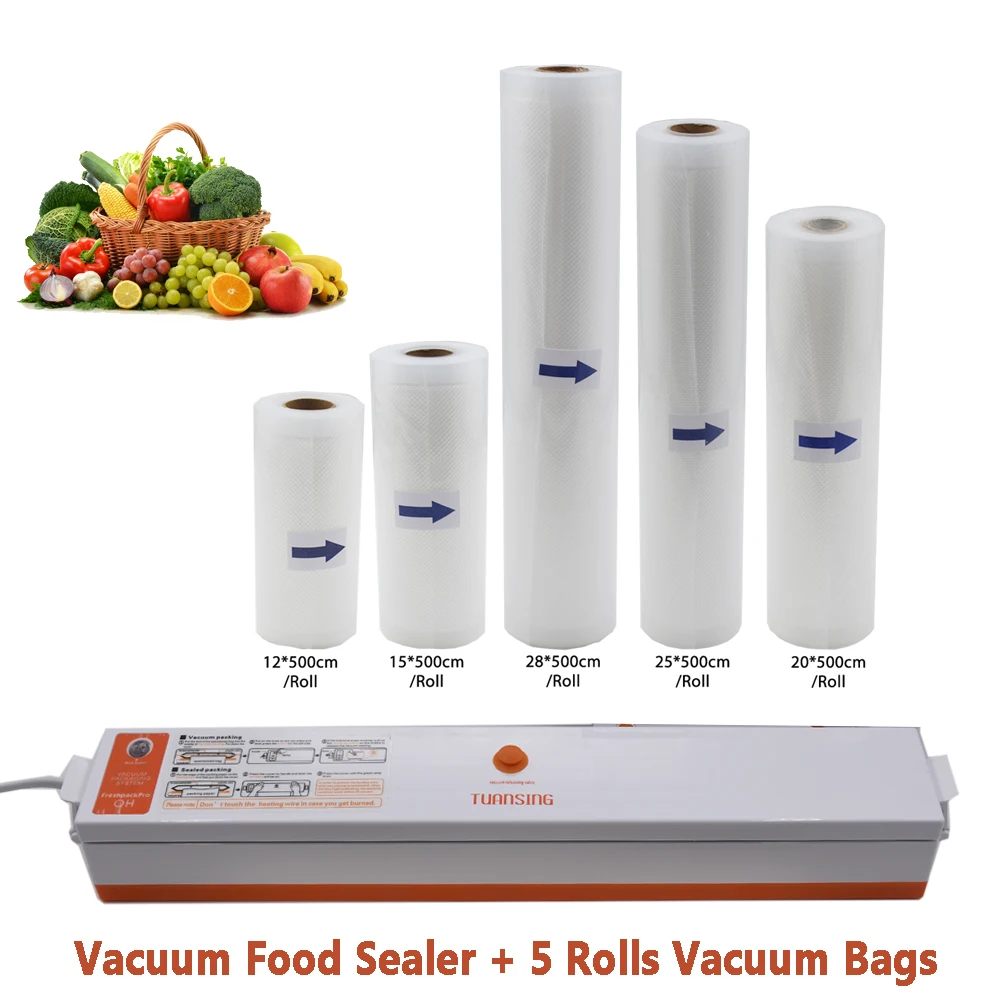 

Vacuum Food Sealer with 5 Rolls Vacuum Sealer Bags(12X500cm,15X500cm,20X500cm,25X500cm,28X500cm)
