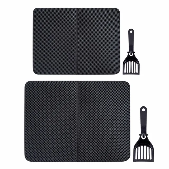 Cat Litter Mat Double-layer Waterproof High Elastic EVA Foldable Pet Cat Mat Scratch-resistant Litter Mat Catcher with Shovel