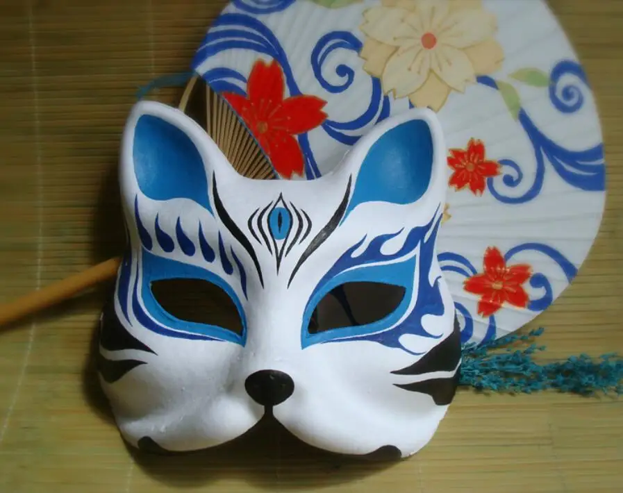 Вечерние принадлежности для мероприятий! Маска лисы, ручная роспись, японская маска, верхняя половина лица, маскарадный костюм на Хэллоуин, косплей, мультяшная маска