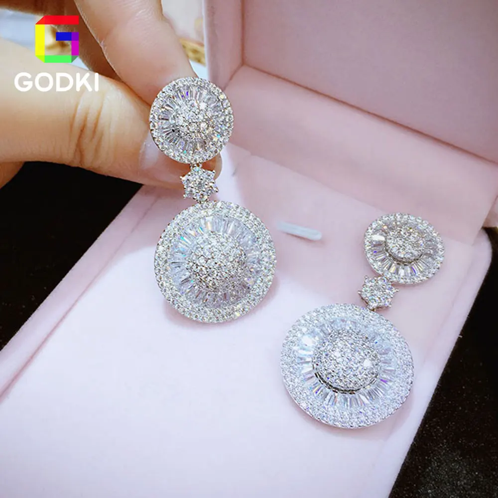 GODKI Geometric Round Shape Mirco Pave AAA Cubic Zircon Women Engagement Earring Studs|silver earring studs|earrings studsilver earrings - AliExpress