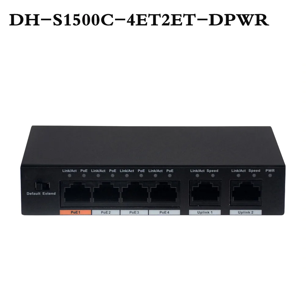 DH 4ch PoE коммутатор DH-S1500C-4ET2ET-DPWR 4CH Ethernet коммутатор с 250 м мощность транзитное Расстояние Поддержка PoE + Здравствуйте-PoE протокол