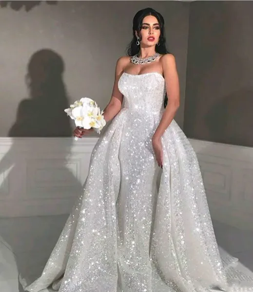 Arabic Wedding Dresses 2019 New Glitter Paillette Mermaid Style with