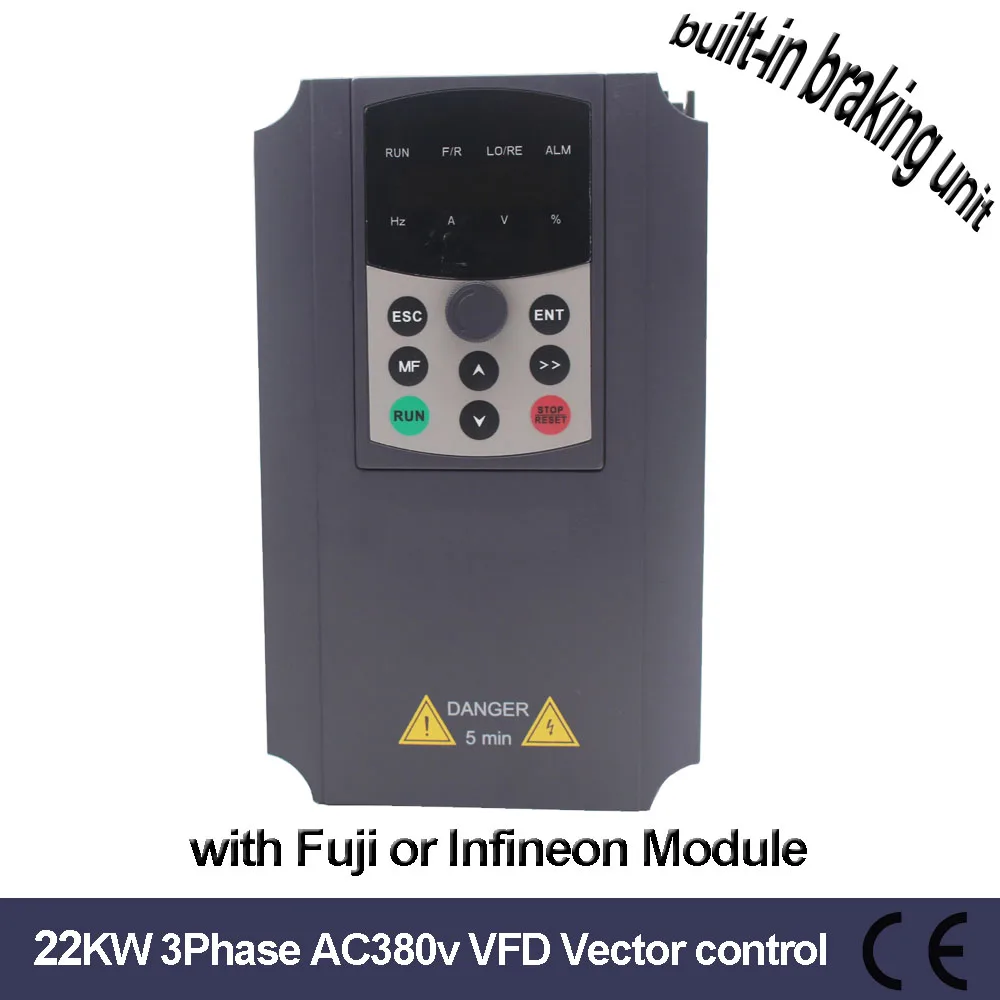 

Frequency Inverter 3 Phase 380V /45A /22KW vector control AC motor drive V/F control with build-in braking unit 22KW VFD