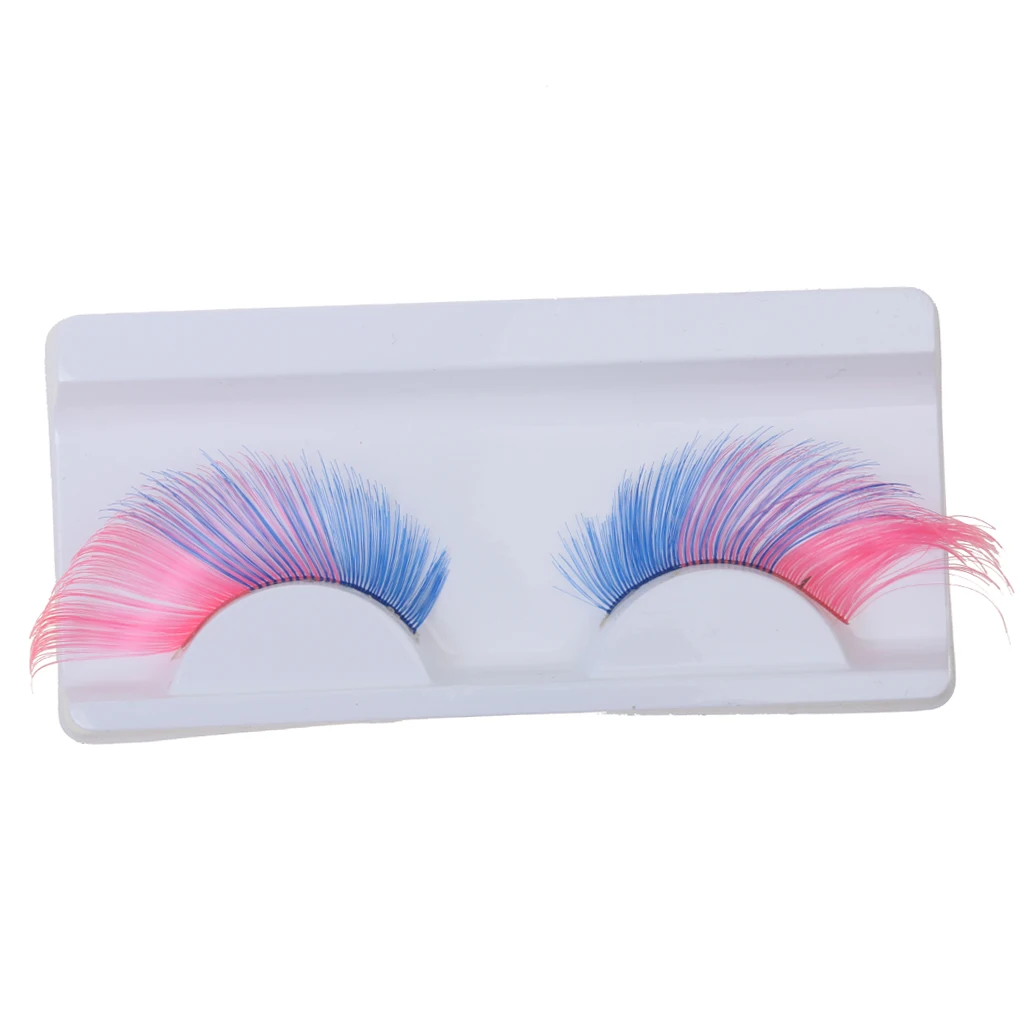 1 Pair Long Exaggerated False Eyelashes Costume Party Halloween Blue+Pink Look Bright & Attractive Made Of Soft Fiber