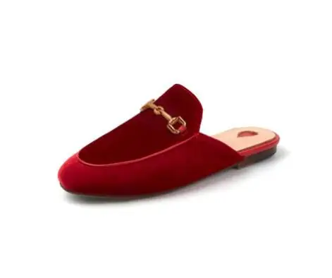 Тапочки из натуральной кожи на низком каблуке; женские туфли с закрытым носком, украшенные вышивкой и металлической цепочкой - Цвет: Лаванда