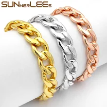 Sunnerlees Модные украшения белого цвета розового золота Цвет браслет 12 мм гладкое панцирное кубинская цепь для подарок для мужчин и женщин C30 B