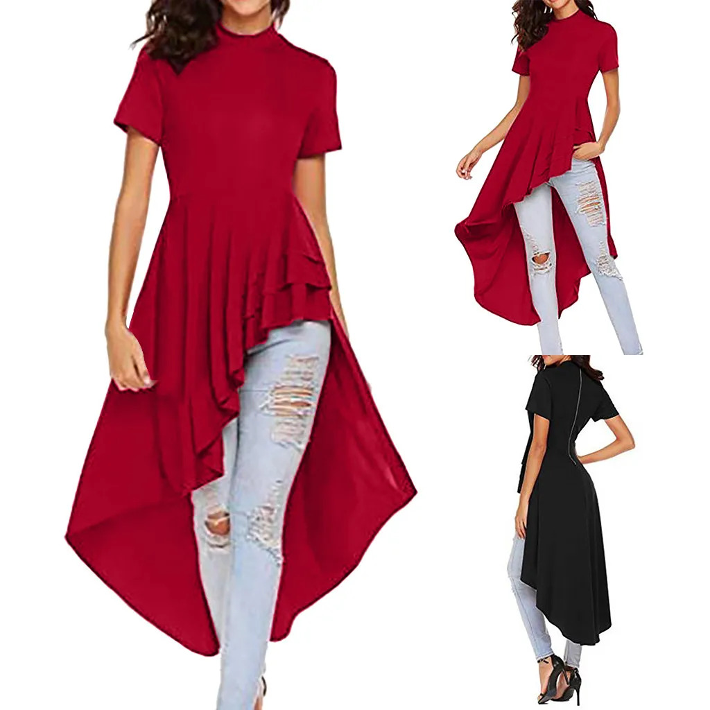 

Ladies Dresses 2019 Summer Womens Stylish Round Collar Solid Dress Frenulum Dress L314