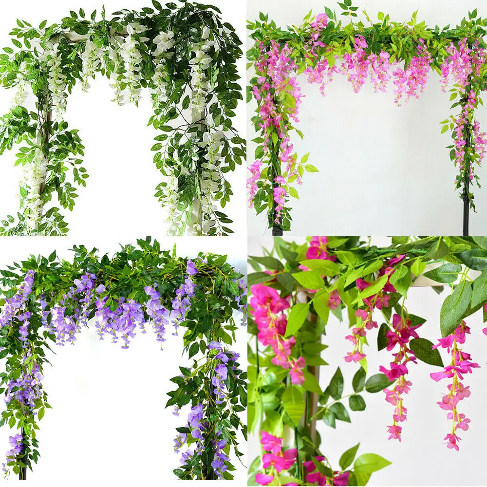 

2M Artificial Silk Wisteria Vine Flower Garland For Wedding Arches Decor Outdoor Garden Wedding Hanging Rattan Fake Flower Plant