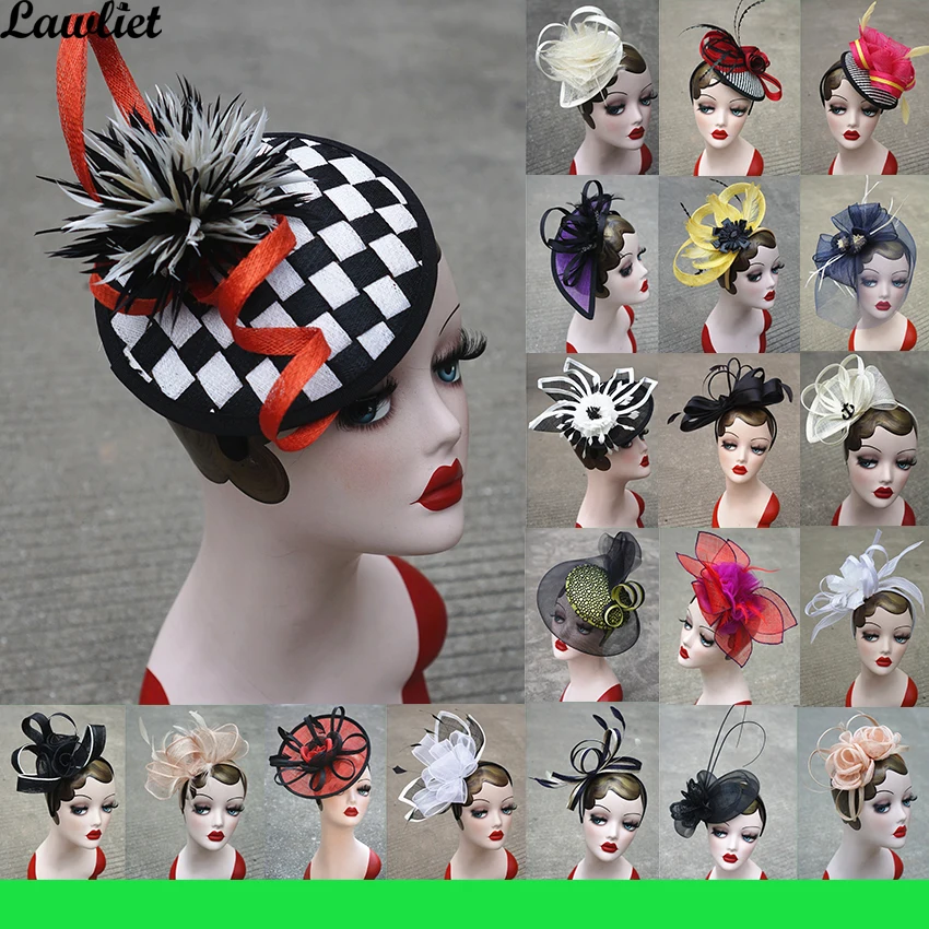 Koop Nieuwe Collectie Fascinators Hoeden Sinamay Veer Netting Hoeden voor Womens Kentucky Derby Wedding Event Cocktail Hoofdband 1pcs