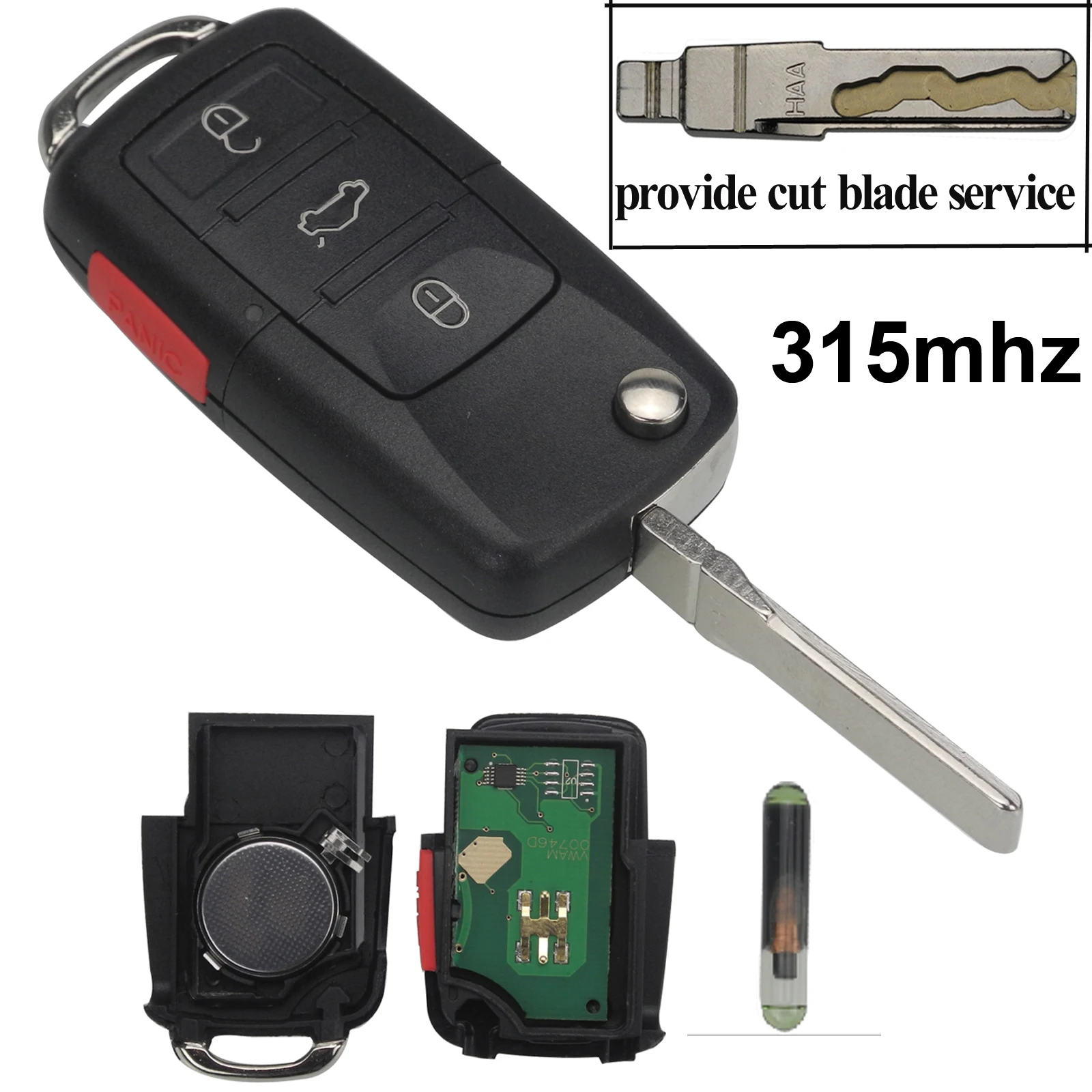 Excellent Jingyuqin Cut Blade 4 Buttons Flip Remote Car Key Switchblade HL01J0959753AM 753DC 315Mhz ID48 for VOLKSWAGEN VW Touareg Key Fob 5