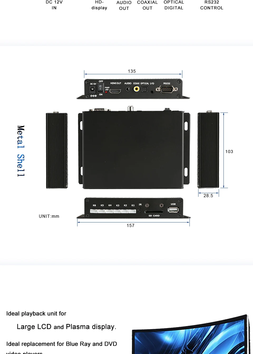 MPC1005-6 RS232/кнопка управления карты внутреннего применения CE/FCC/ROHS оптический выход видео плеер коробка