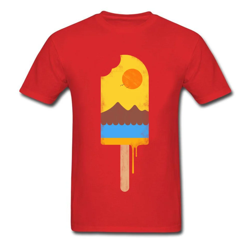 Summer Natural Ice Cream Short Sleeve Tops Shirts Father Day O Neck Pure Cotton Men T-Shirt Street Clothing Shirt Prevailing Summer Natural Ice Cream red