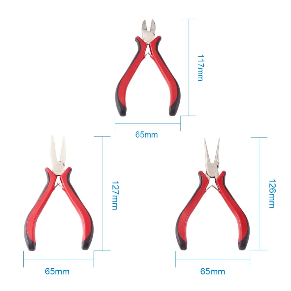 pandahall DIY Jewelry Tools Pliers Sets Ferronickel Round Nose Pliers Flat Nose Pliers Side-Cutting Pliers about 115~120x60~75mm