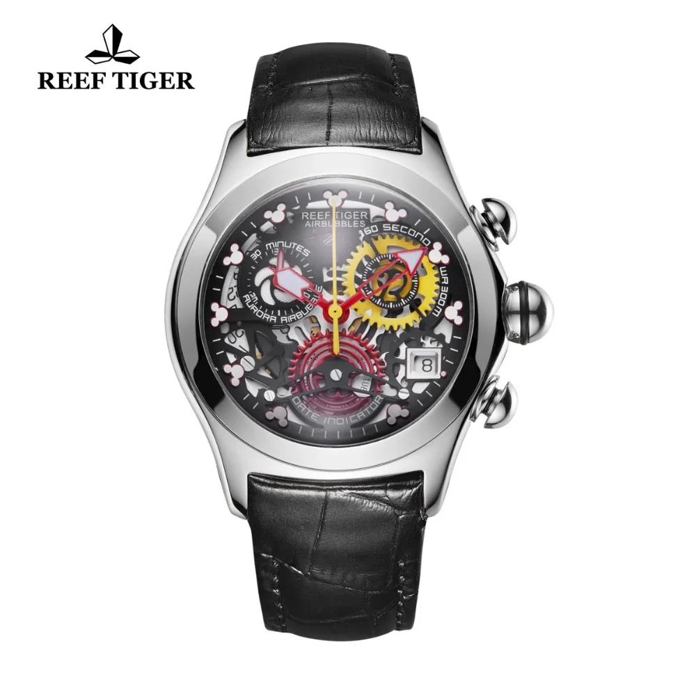 

Reef Tiger/RT Fashion Sport Watches Women Steel Skeleton Analog Genuine Leather Strap Waterproof Quartz Watch Relogio Masculino