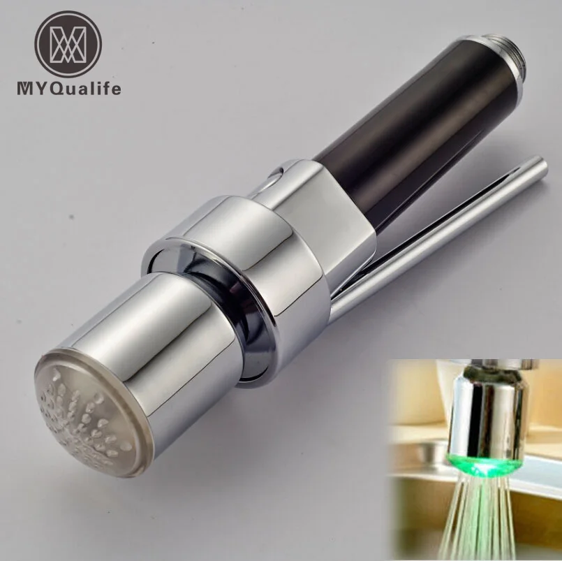 

Free Shipping LED 3 Color Changing Kitchen Faucet Sprayer Nozzle Pull Out Replace Spout