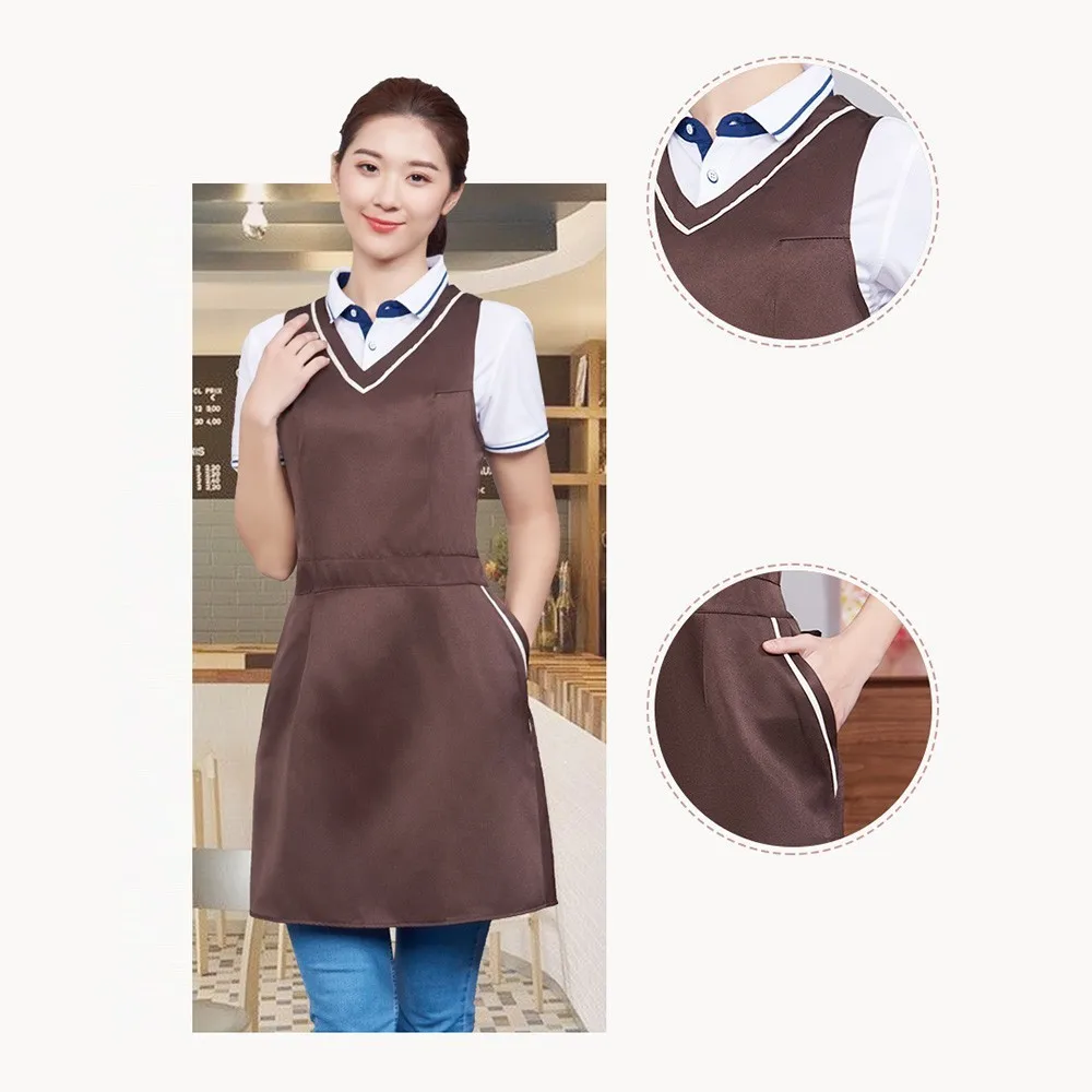 V Neck Aprons Women Work Wear Chef Cook Kitchen Dress Shape Restaurant Cafe Waiter Barber Fast Food Shop Waitress Clothes