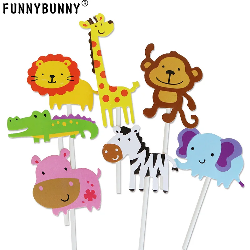 Cute Zoo animal Cupcake Toppers Picks,Jungle Animals Cake Toppers for