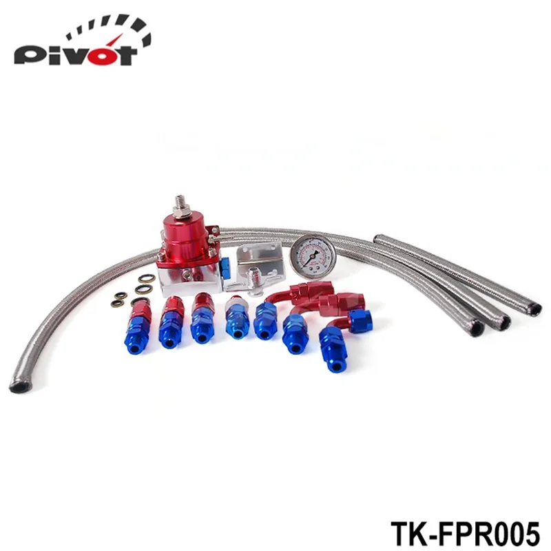 PIVOT -  UniversaL Adjustable Fuel Pressure PSI Regulator w/ Oil Gauge Hose Fitting Injected Bypass Fit Oil cooler kit TK-FPR005
