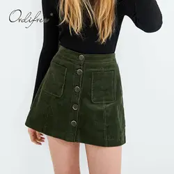 Ordifree 2018 осень-зима Для женщин мини-юбка Высокая Талия вельветовые Сексуальная линия короткая юбка