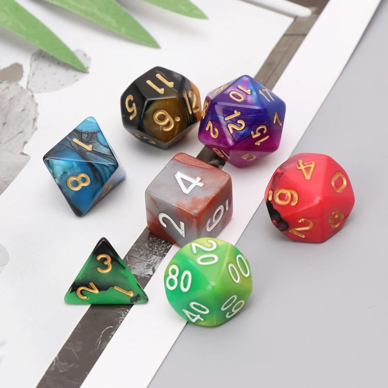 7 шт./компл. кубики бусины трпг игры D4 D20 многогранные красочные|Кубики| |