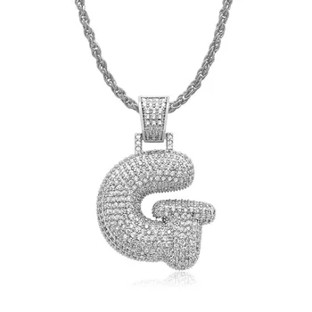 

OMYFUN Factory Price Silver Color G Bubble Letter Pendant Bling Bling CZ Iced Pave Men Cool Bijoux Hip Hop Jewelry Free Shipping