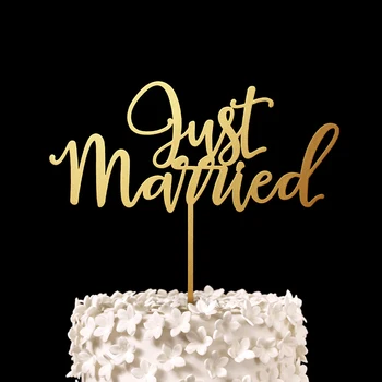

Just Married Gold Cake Topper Wood Rustic Wedding Decor Bridal Shower Gifts Anniversary-Engagement Party Cake Decorations